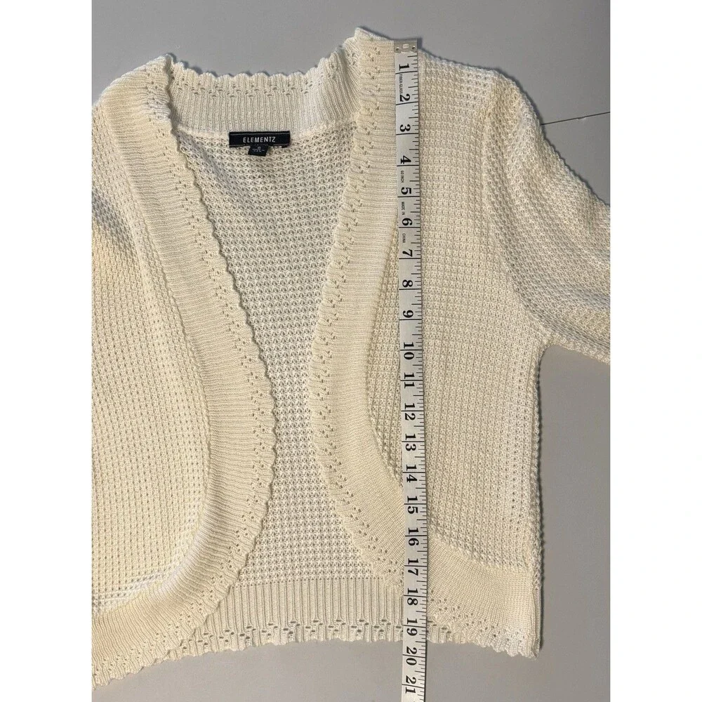 Elementz Open Front Crop Cardigan Sz S Ivory Long Sleeve Bolero Shrug